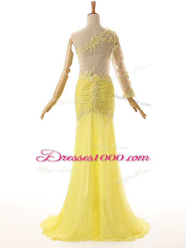One Shoulder Sleeveless Chiffon and Tulle Formal Evening Gowns Lace and Appliques Side Zipper