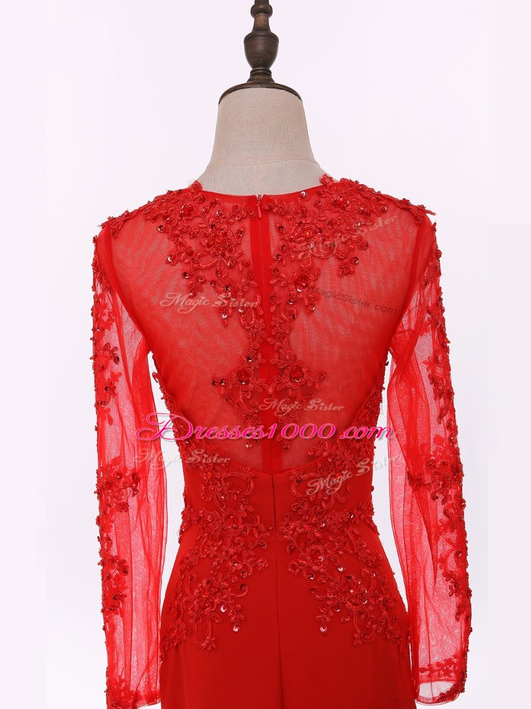 Chiffon Long Sleeves Floor Length Mother of Bride Dresses and Lace and Appliques