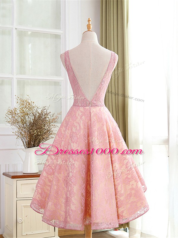 Dazzling High Low Pink Evening Dresses Bateau Sleeveless Backless