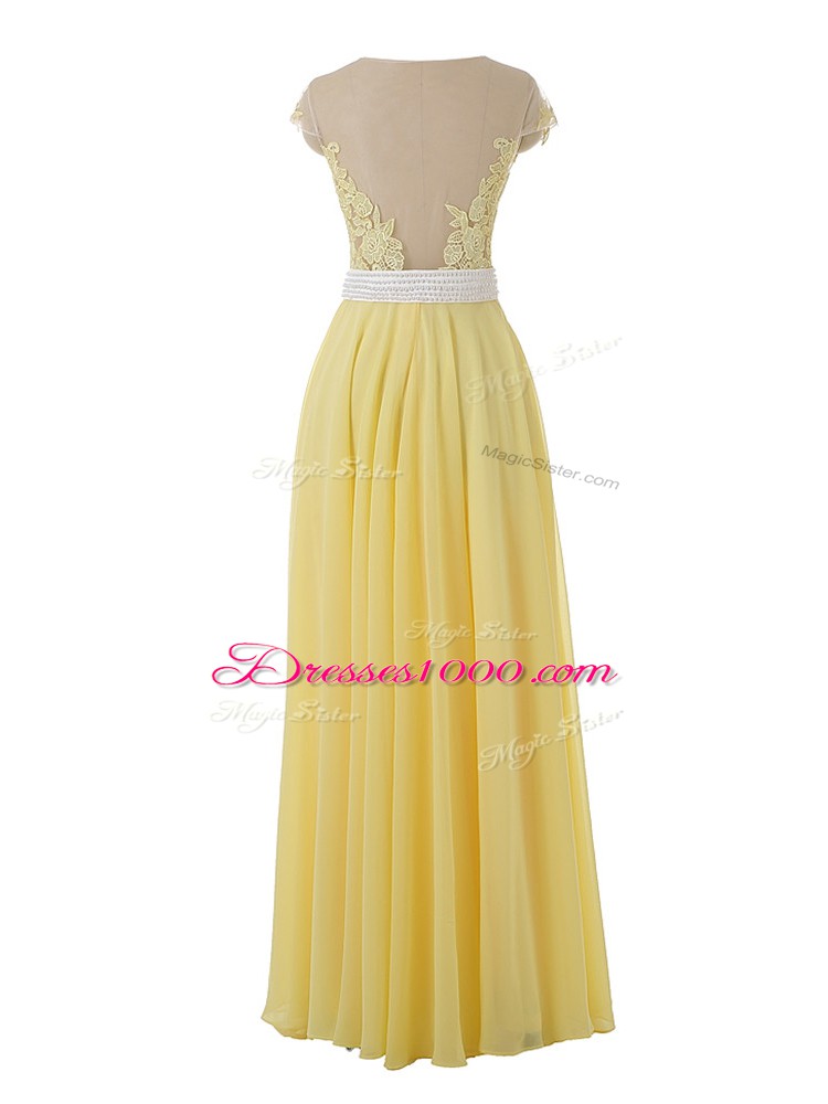 Smart Yellow Sleeveless Lace and Appliques Floor Length Prom Evening Gown