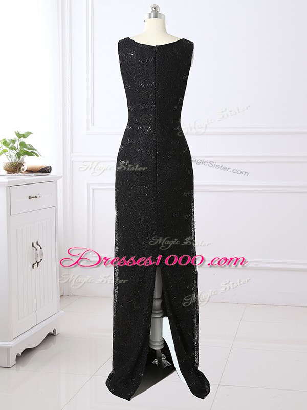 Super Black Scoop Neckline Lace Mother of Bride Dresses Long Sleeves Zipper