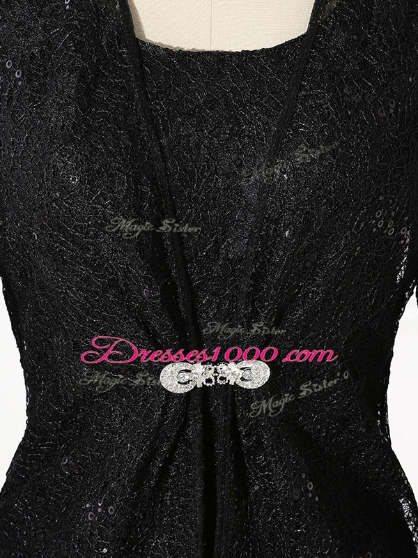 Super Black Scoop Neckline Lace Mother of Bride Dresses Long Sleeves Zipper