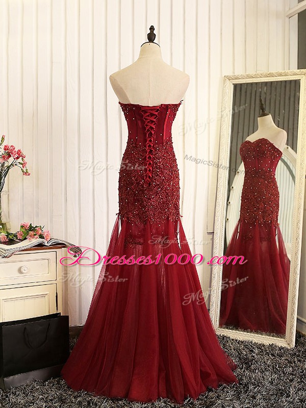 Sweetheart Sleeveless Tulle Juniors Evening Dress Beading and Lace and Appliques and Pleated Lace Up
