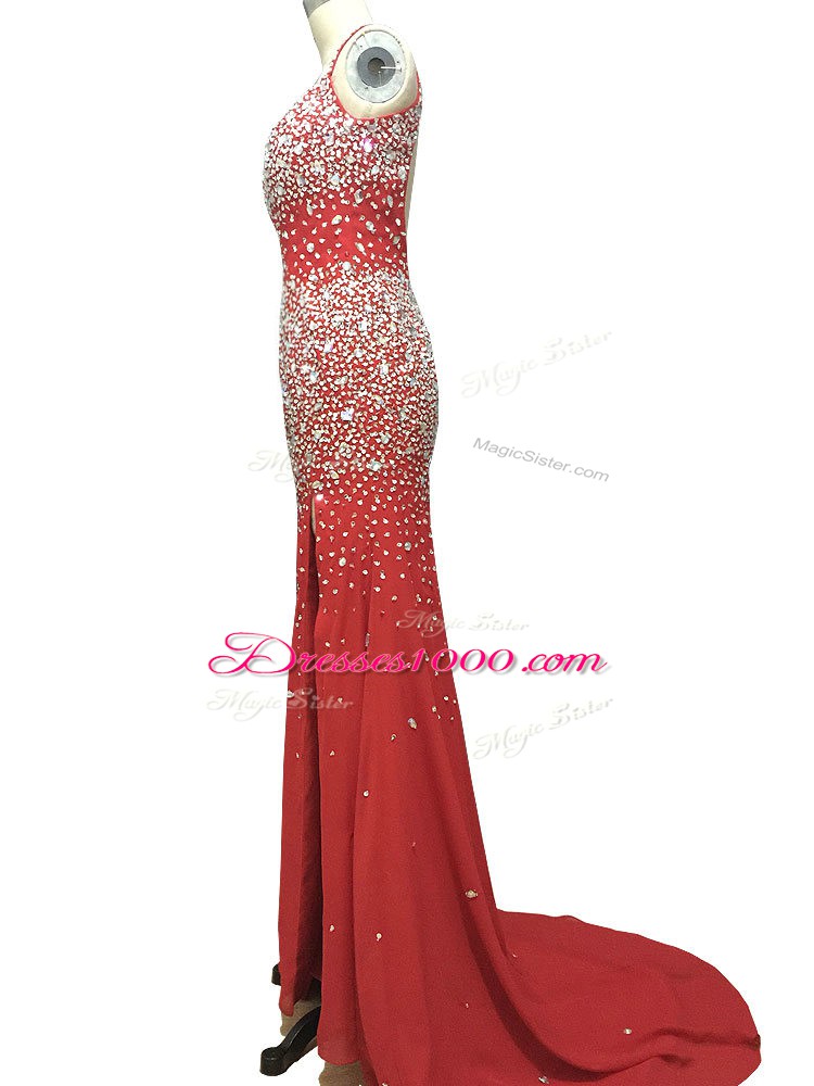Backless Homecoming Dress Burgundy for Prom and Party and Military Ball and Sweet 16 with Beading Brush Train