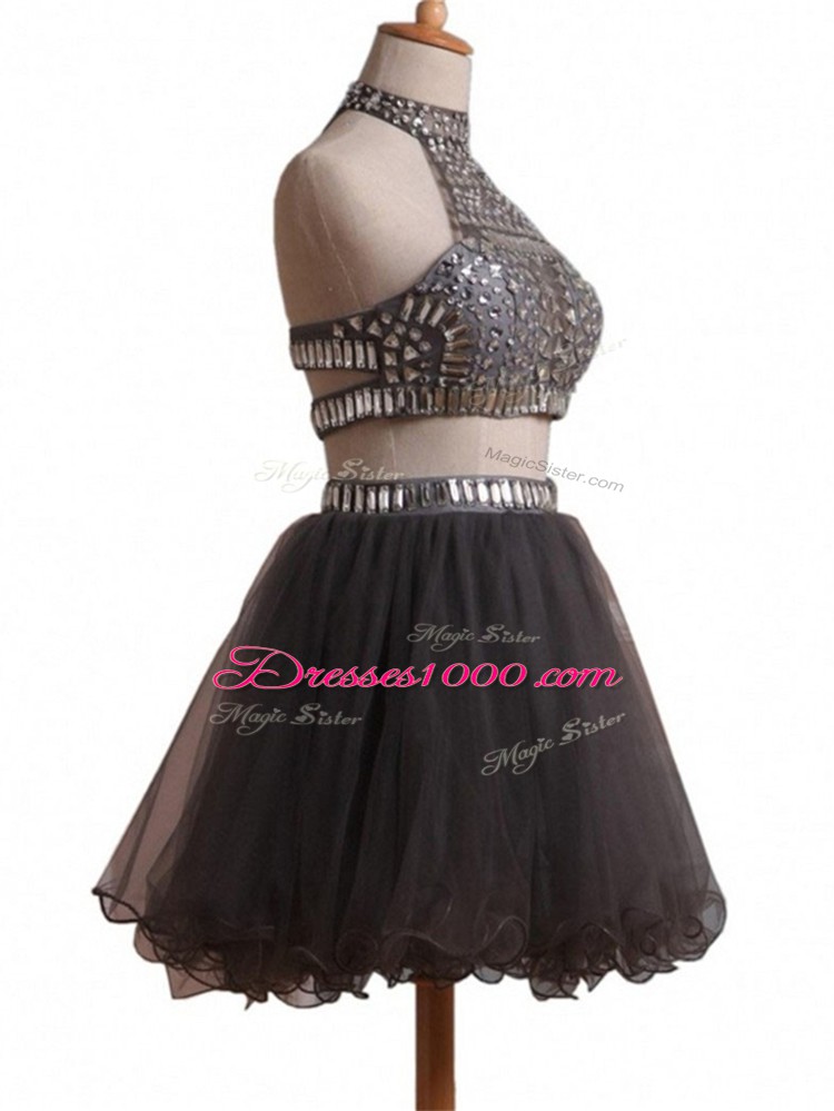 Black Sleeveless Beading Mini Length Prom Party Dress