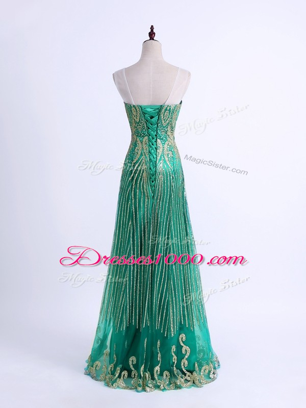 Enchanting Green Lace Up Prom Party Dress Beading and Appliques Sleeveless Floor Length