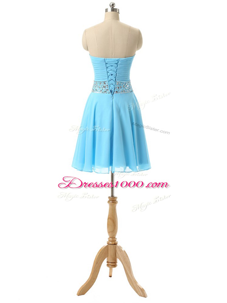 High End Empire Junior Homecoming Dress Baby Blue Sweetheart Chiffon Sleeveless Mini Length Lace Up