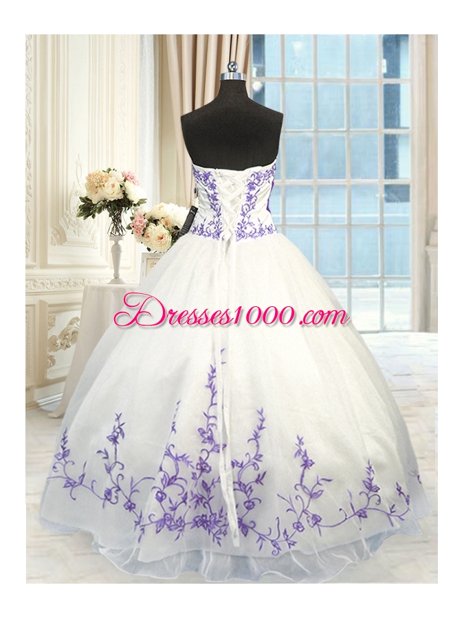 Glittering White And Purple Sweetheart Neckline Embroidery and Sashes|ribbons Quinceanera Dresses Sleeveless Lace Up