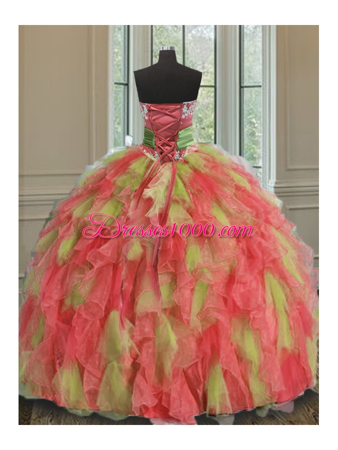 Sweetheart Sleeveless Organza 15 Quinceanera Dress Beading and Ruffles and Sashes|ribbons Lace Up