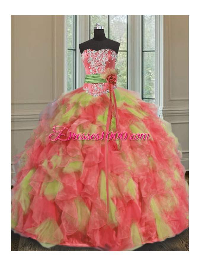 Sweetheart Sleeveless Organza 15 Quinceanera Dress Beading and Ruffles and Sashes|ribbons Lace Up
