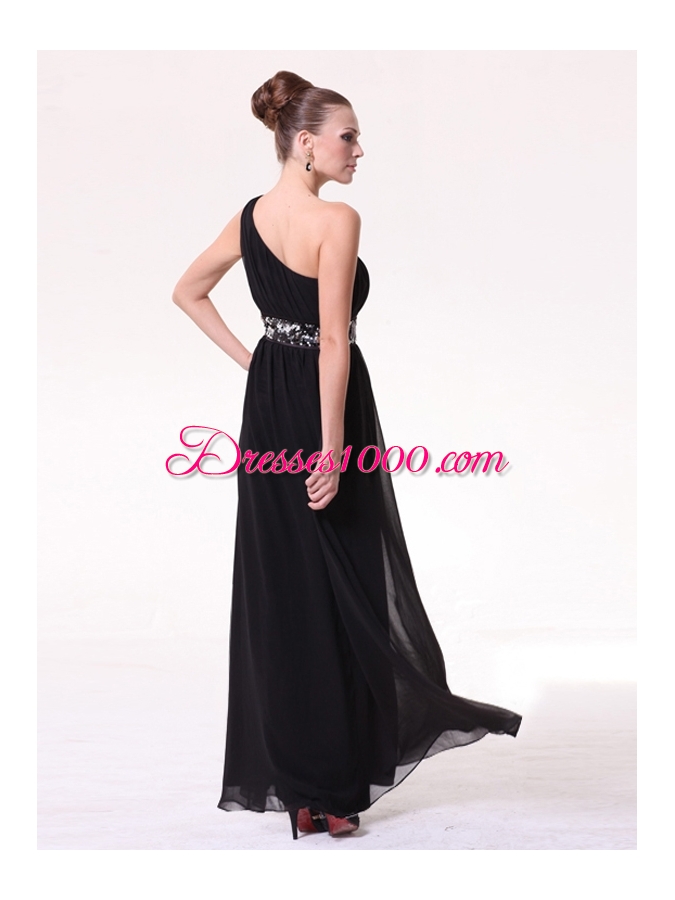 Column/Sheath Dress for Prom Black One Shoulder Chiffon Sleeveless Floor Length Side Zipper