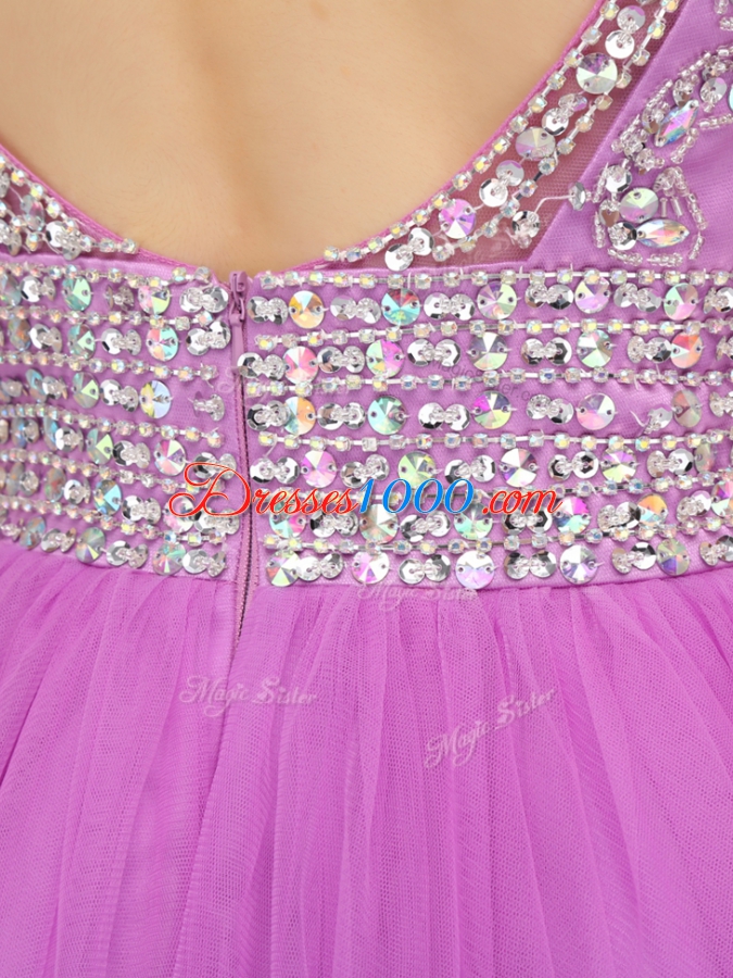 Custom Designed Cap Sleeves Mini Length Beading Zipper with Lilac