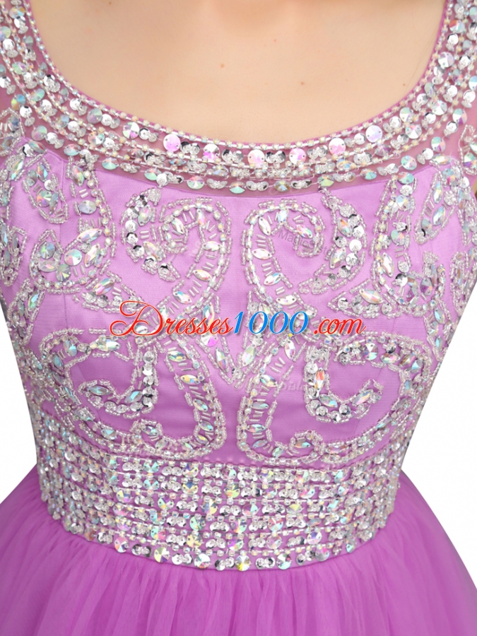 Custom Designed Cap Sleeves Mini Length Beading Zipper with Lilac