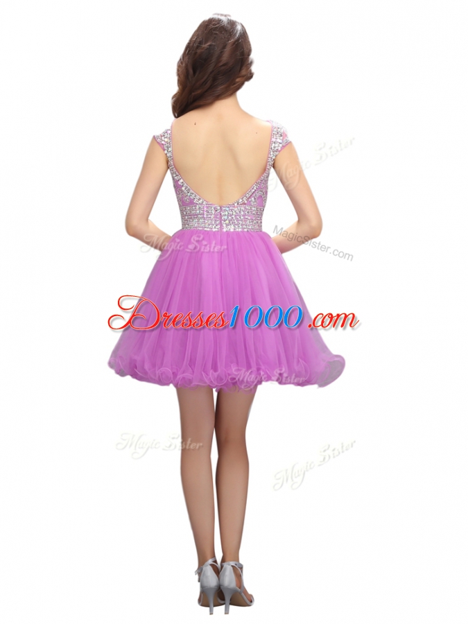 Custom Designed Cap Sleeves Mini Length Beading Zipper with Lilac