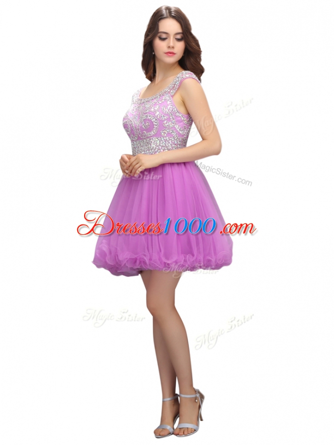 Custom Designed Cap Sleeves Mini Length Beading Zipper with Lilac