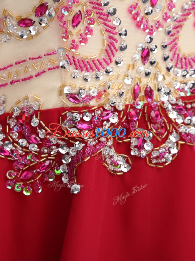 Mini Length Red Dress for Prom Chiffon Sleeveless Beading