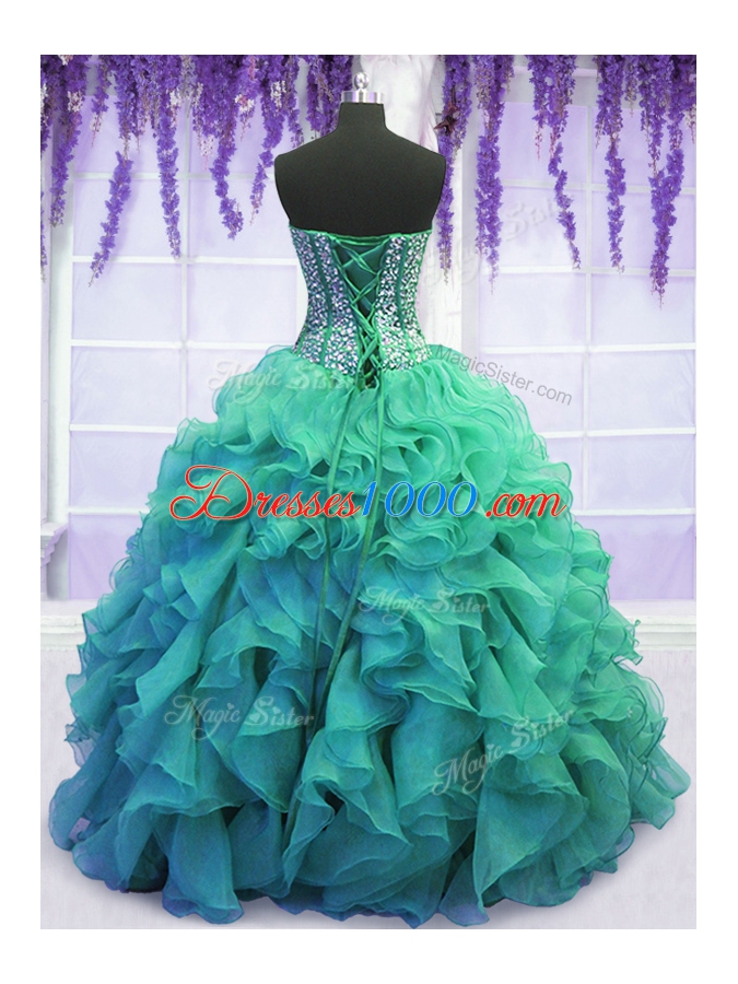 Cheap Floor Length Ball Gowns Sleeveless Turquoise Quinceanera Dresses Lace Up