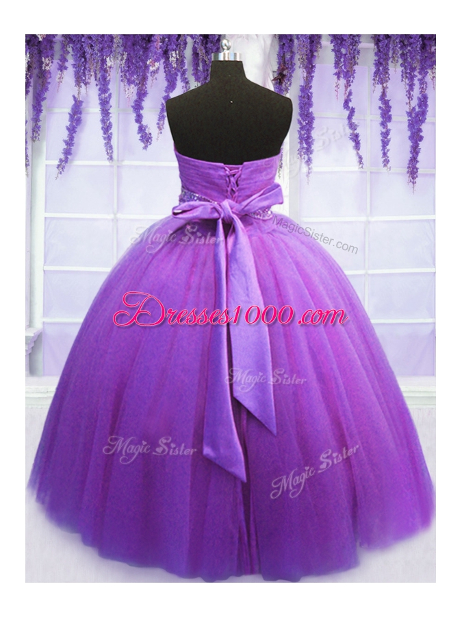 Comfortable Floor Length Purple Sweet 16 Quinceanera Dress Tulle Sleeveless Belt
