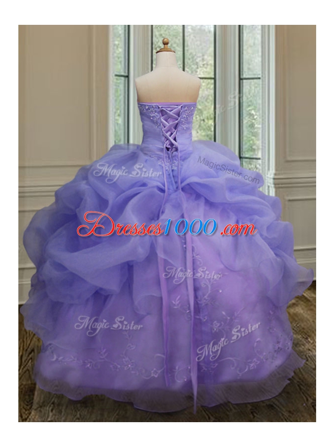 Customized Floor Length Lace Up 15 Quinceanera Dress Lavender and In for Military Ball and Sweet 16 and Quinceanera with Embroidery and Pick Ups