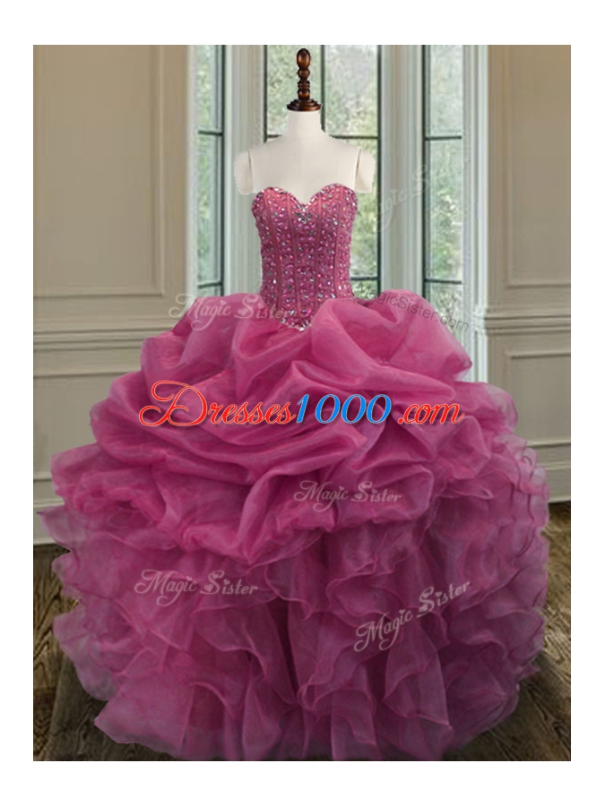 Cute Sleeveless Beading and Ruffles Lace Up Ball Gown Prom Dress