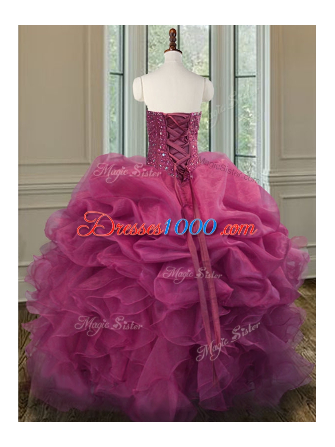 Cute Sleeveless Beading and Ruffles Lace Up Ball Gown Prom Dress