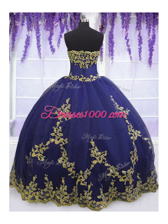 Dramatic Navy Blue Sleeveless Tulle Zipper Quinceanera Gown for Military Ball and Sweet 16 and Quinceanera