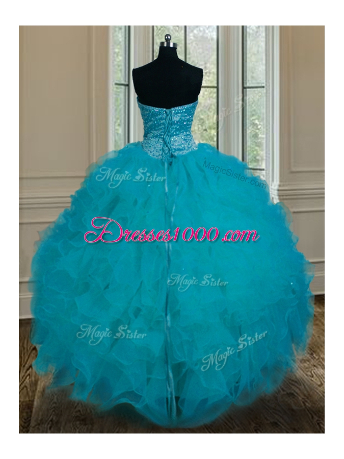 Stylish Sleeveless Lace Up Floor Length Beading and Ruffles Ball Gown Prom Dress
