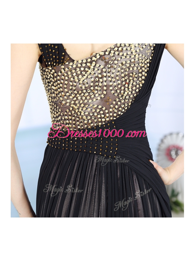 Hot Selling Black Sleeveless Chiffon Side Zipper Prom Dresses for Prom and Party
