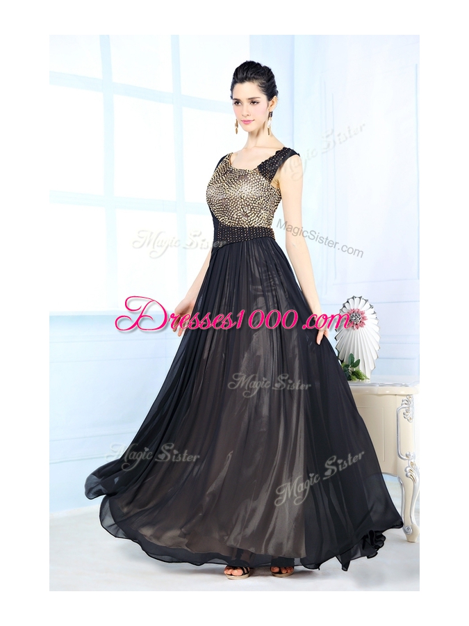 Hot Selling Black Sleeveless Chiffon Side Zipper Prom Dresses for Prom and Party