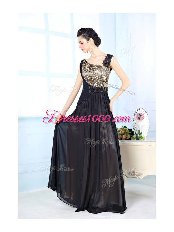Hot Selling Black Sleeveless Chiffon Side Zipper Prom Dresses for Prom and Party