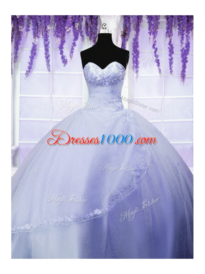 Light Blue Tulle Lace Up Sweetheart Sleeveless Floor Length Quinceanera Gown Appliques