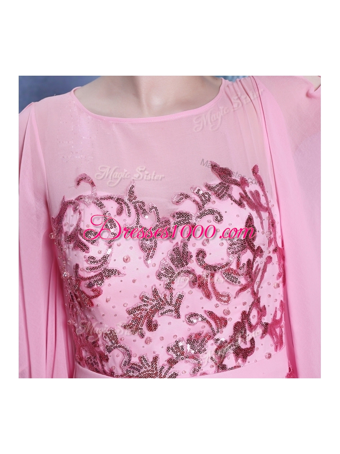 Rose Pink Scoop Zipper Beading Homecoming Dress Half Sleeves