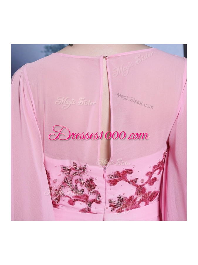 Rose Pink Scoop Zipper Beading Homecoming Dress Half Sleeves