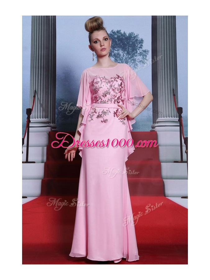 Rose Pink Scoop Zipper Beading Homecoming Dress Half Sleeves