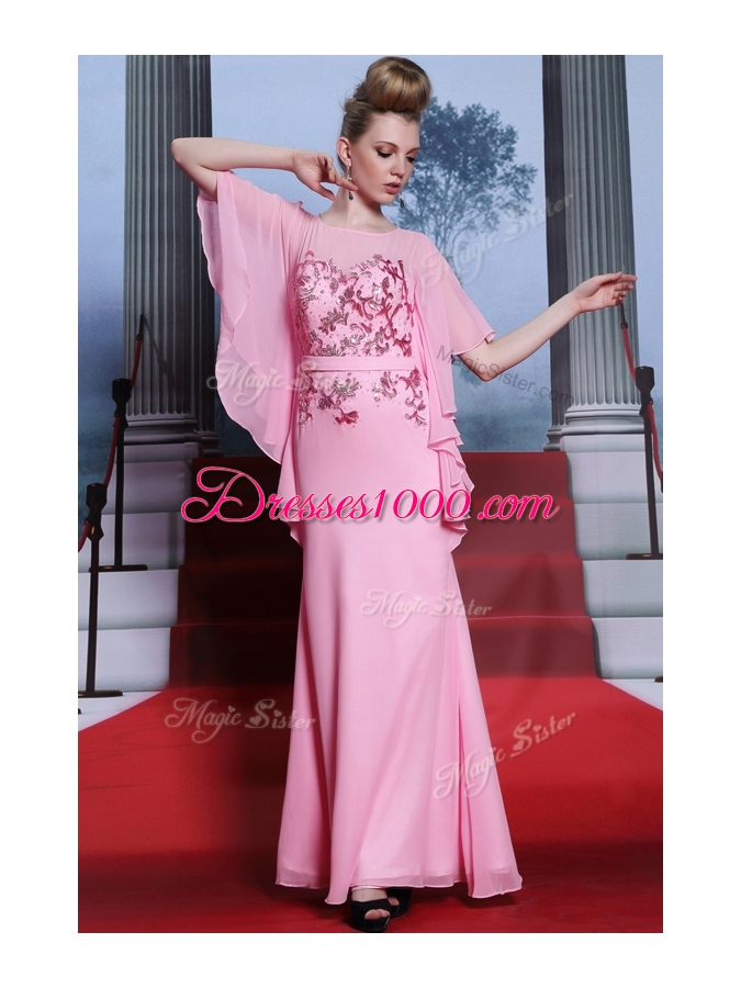 Rose Pink Scoop Zipper Beading Homecoming Dress Half Sleeves