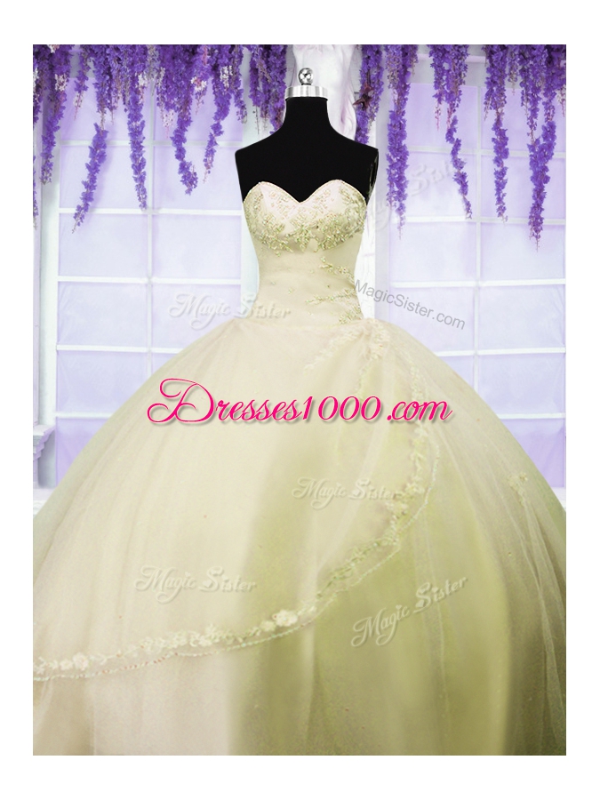Sleeveless Lace Up Floor Length Appliques Quince Ball Gowns