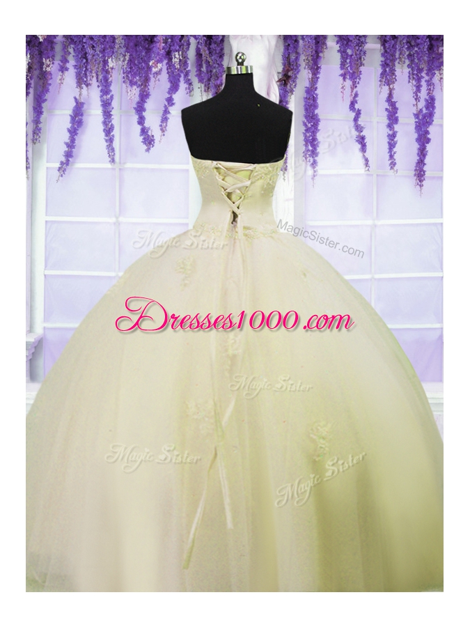 Sleeveless Lace Up Floor Length Appliques Quince Ball Gowns
