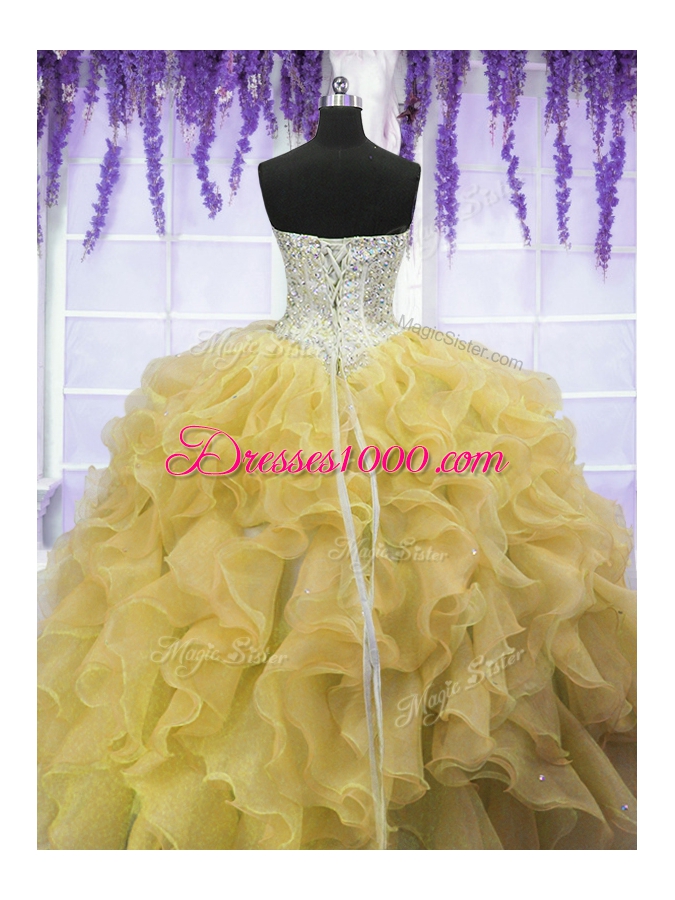 Sleeveless Lace Up Floor Length Beading and Ruffles Sweet 16 Quinceanera Dress