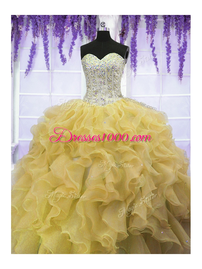 Sleeveless Lace Up Floor Length Beading and Ruffles Sweet 16 Quinceanera Dress