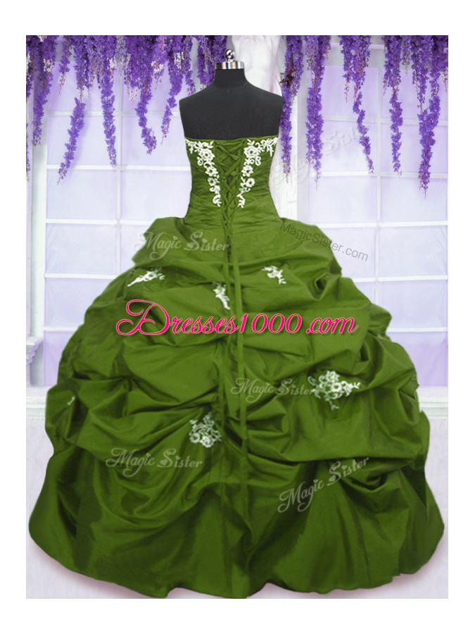 Taffeta Sleeveless Floor Length Quinceanera Gowns and Appliques and Pick Ups