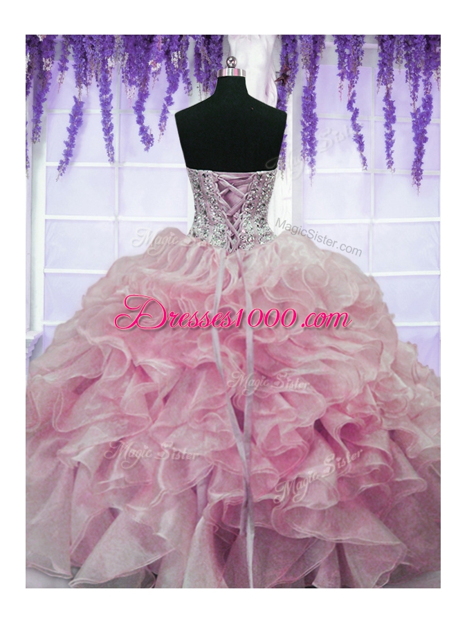 Unique Sleeveless Lace Up Floor Length Beading and Ruffles 15th Birthday Dress