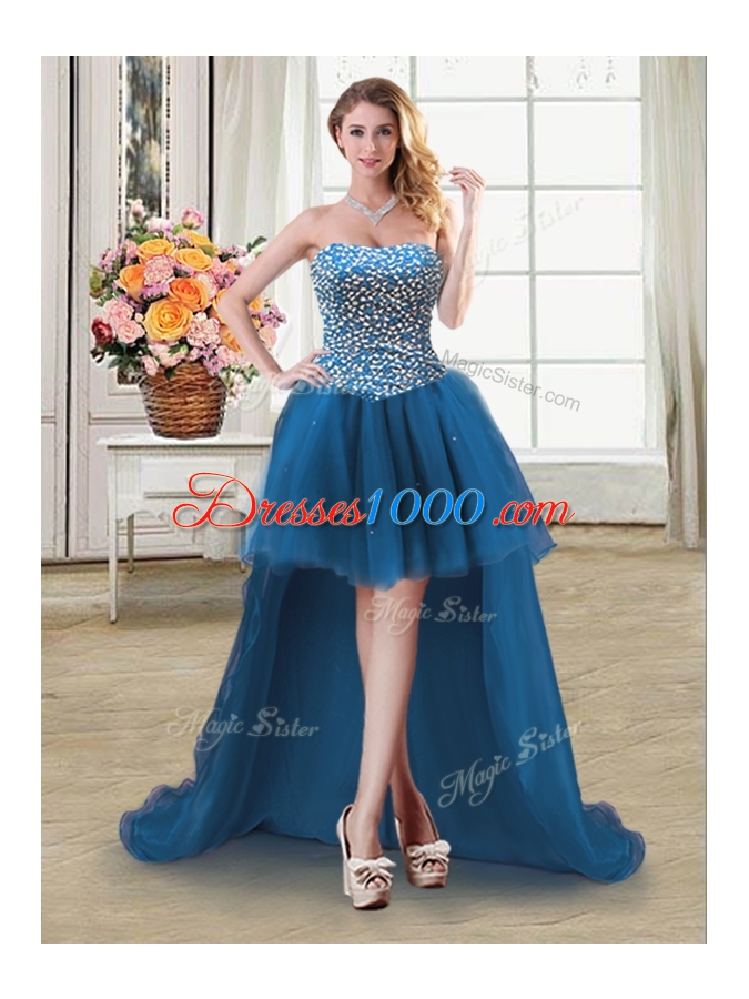Classical Four Piece Teal Sleeveless Floor Length Beading Lace Up Ball Gown Prom Dress