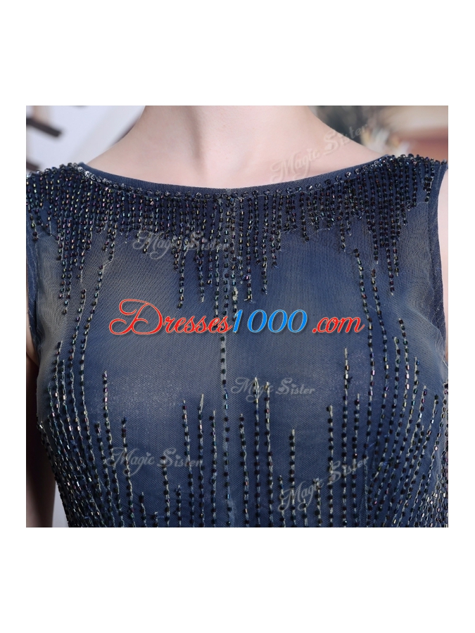 Elegant Floor Length Navy Blue Homecoming Dress Bateau Sleeveless Zipper