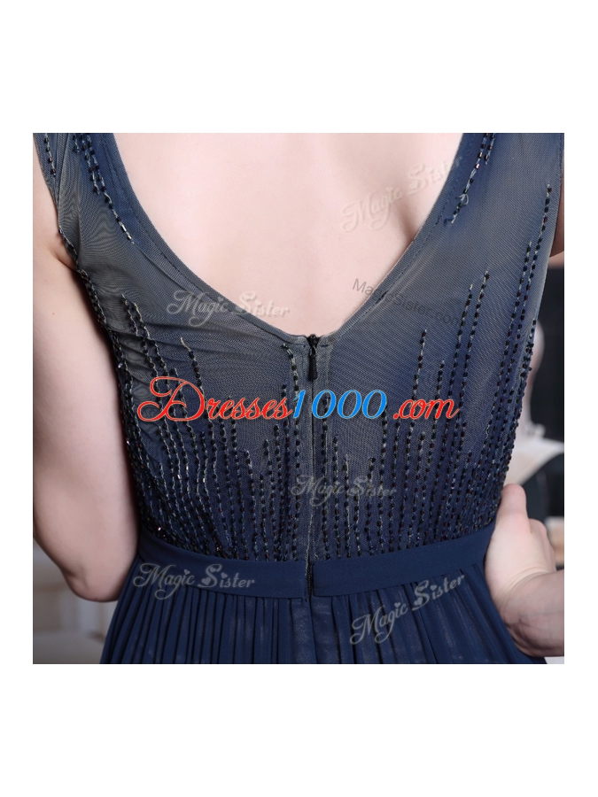 Elegant Floor Length Navy Blue Homecoming Dress Bateau Sleeveless Zipper