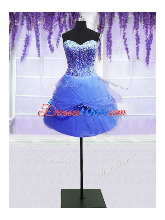 Fitting Three Piece Sleeveless Beading and Bowknot Lace Up Quince Ball Gowns