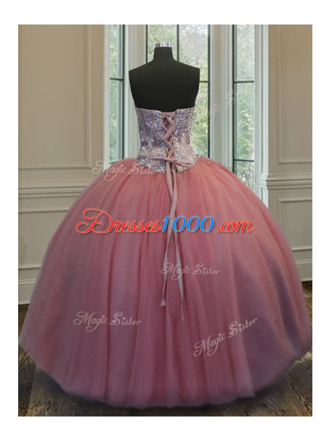 Floor Length Baby Pink Sweet 16 Quinceanera Dress Organza Sleeveless Beading