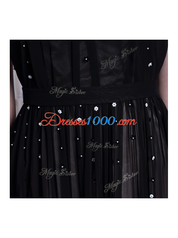 Free and Easy Scoop Sleeveless Zipper Dress for Prom Black Chiffon