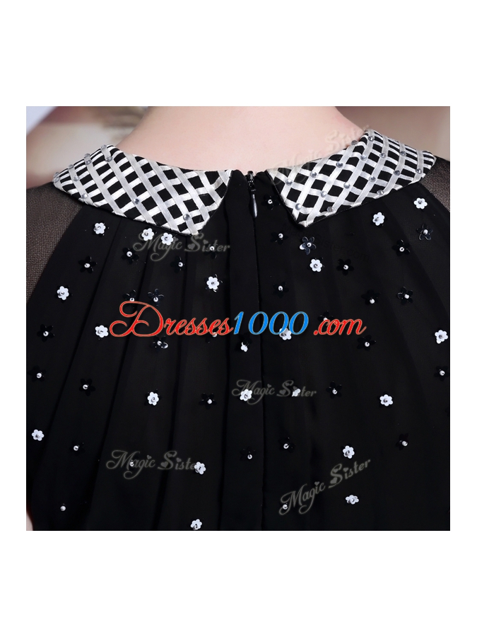 Free and Easy Scoop Sleeveless Zipper Dress for Prom Black Chiffon