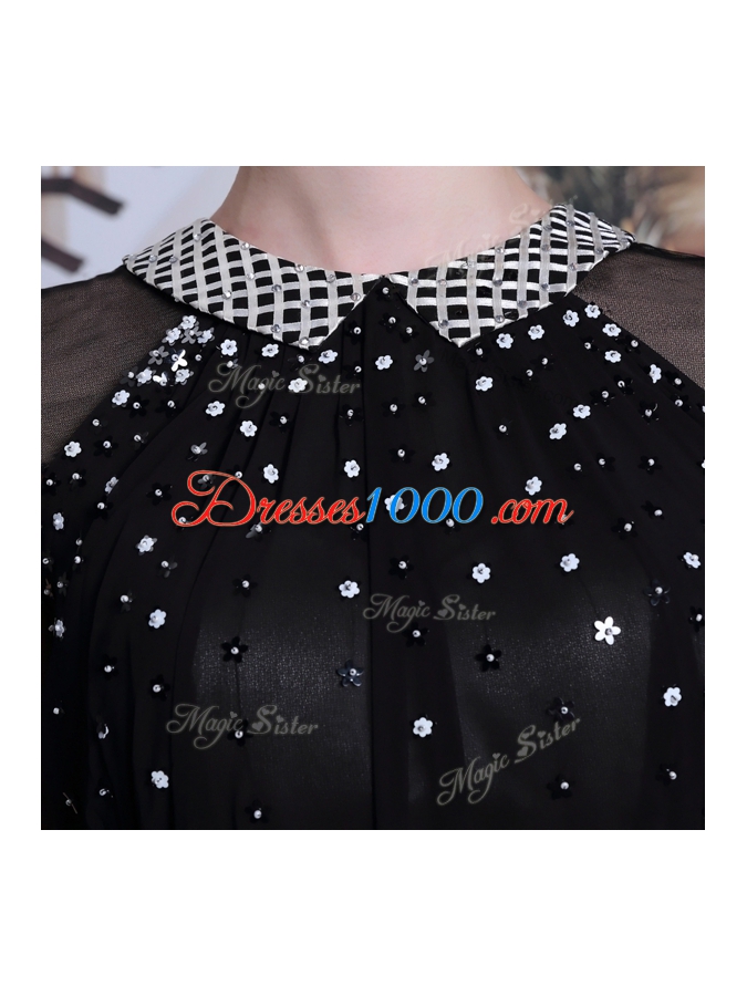 Free and Easy Scoop Sleeveless Zipper Dress for Prom Black Chiffon