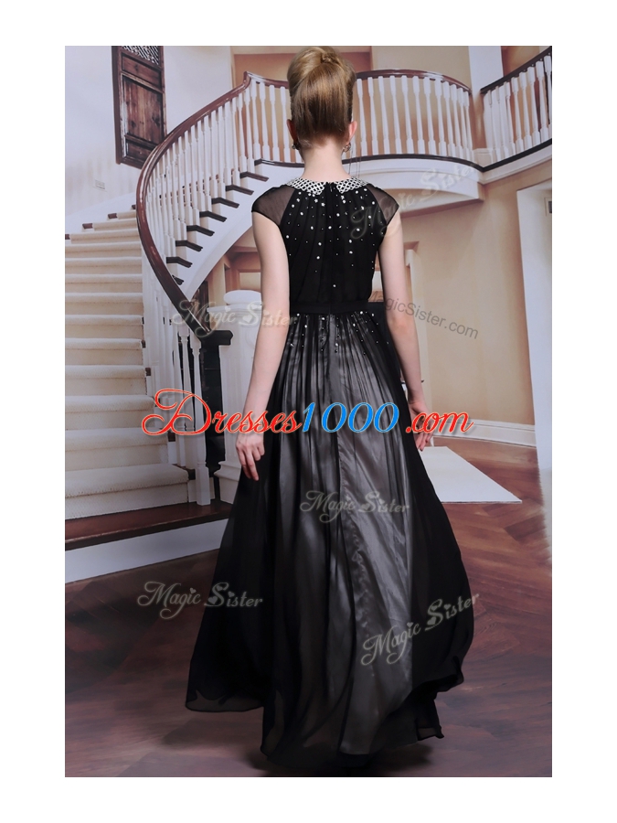 Free and Easy Scoop Sleeveless Zipper Dress for Prom Black Chiffon
